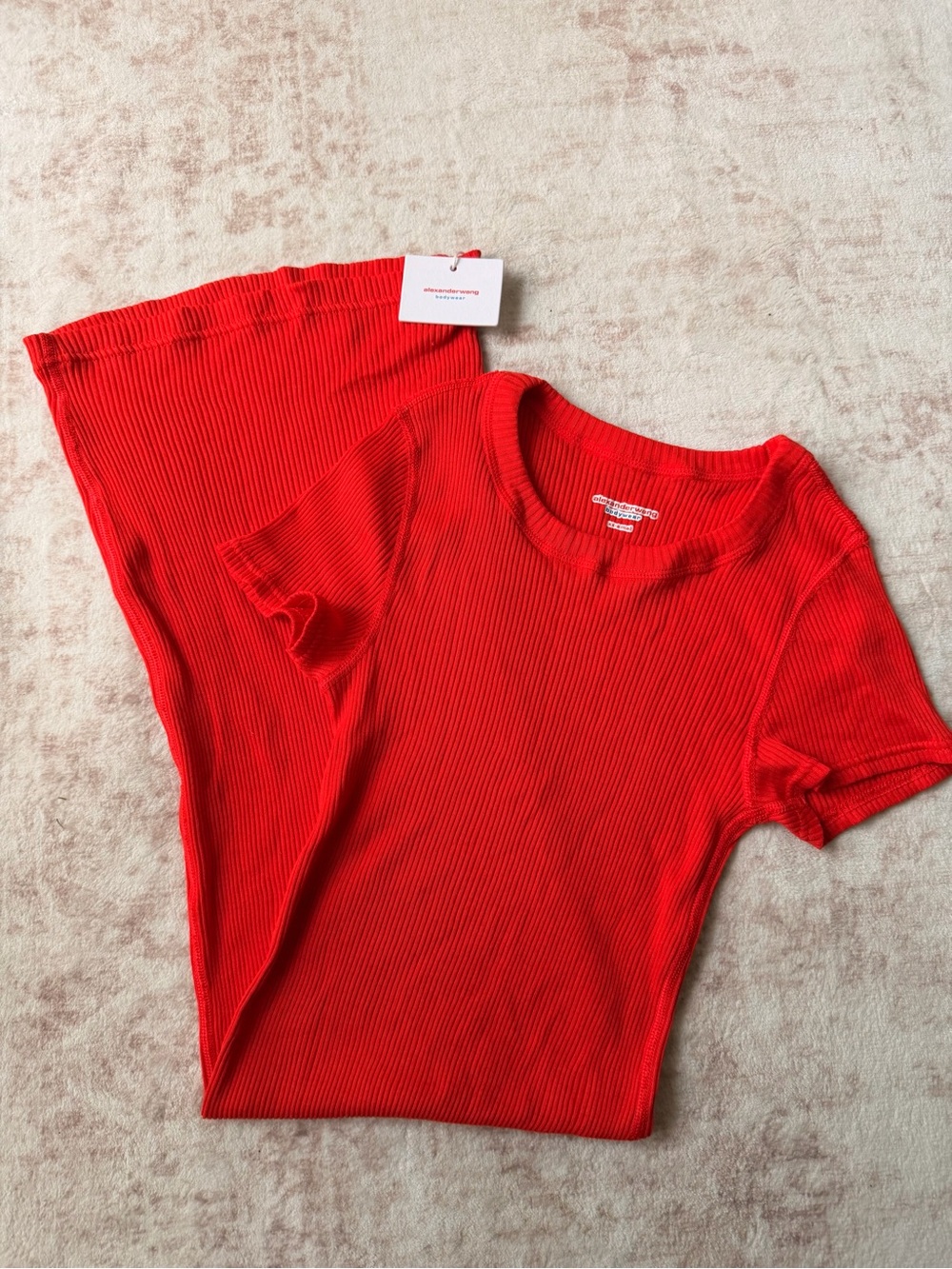 Alexander Wang Red Ribbed Short Sleeve Tee